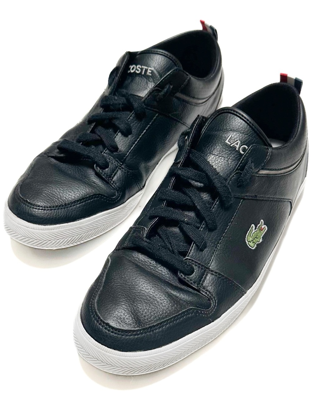 Lacoste Men's Ojetti Leather Sneakers Side Logo Lace Up Trainers Black Navy